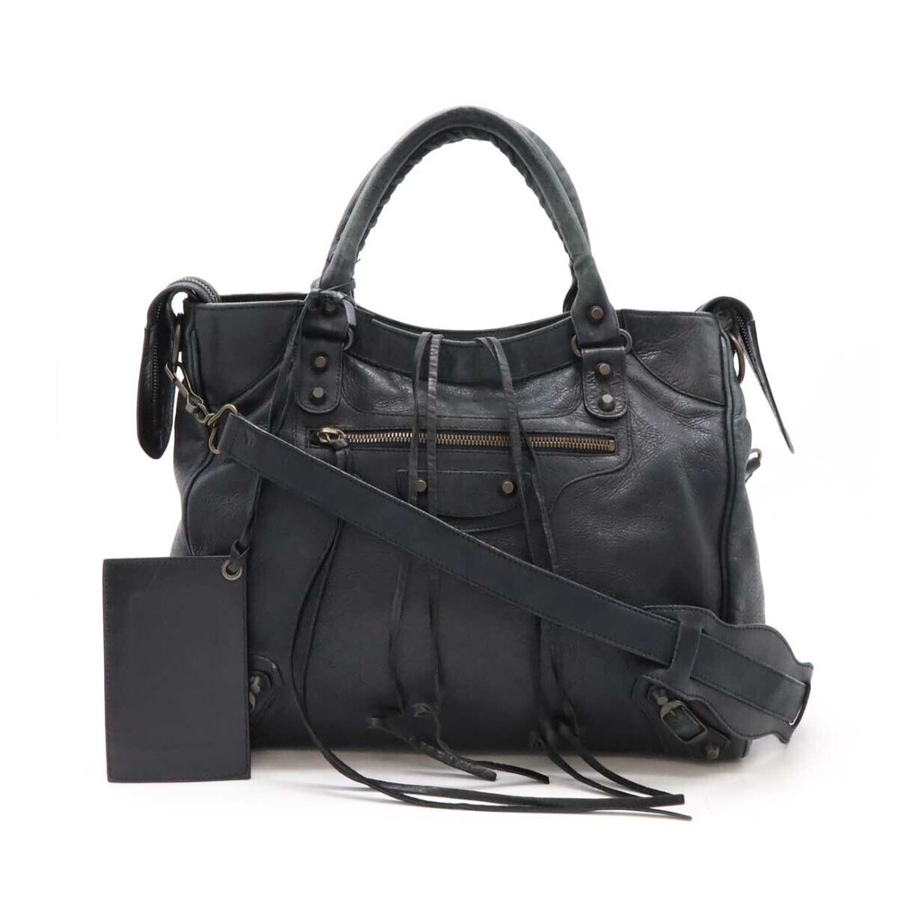 BALENCIAGA Vero Shoulder Bag Tote Leather Black Mirror